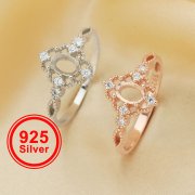 Oval Prong Ring Settings,925 Sterling Silver Rose Gold Plated Ring,Vintage Style Ring,Lace Art Deco Bezel Band Ring,DIY Ring Supplies 1224160