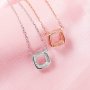 6MM Cushion Square Prong Pendant Settings,Solid 14K 18K Gold Necklace,Pave CZ Stone Square Pendant With Chain 16''+2' 1431229