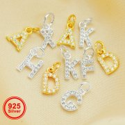 6-7MM Initial Letter Charm,Solid 925 Sterling Silver Charm,Pave CZ Stone Alphabet Charm,DIY Custom Name Charm 1431172