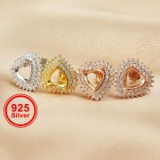 6MM Double Halo Heart Studs Earrings Settings Solid 925 Sterling Silver Rose Gold Plated DIY Supplies 1706087