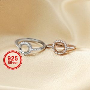 1Pcs 5-9MM Rose Gold Silver Round Gems Cz Stone Prong Setting Solid 925 Sterling Silver Bezel Tray DIY Adjustable Ring Settings 1214022