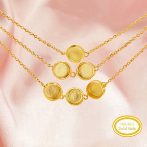 Keepsake Breast Milk Round Bezel Pendant Settings,Solid Back Solid 14K 18K Gold Necklace,DIY Jewelry With Necklace Chain 16\'\'+2\'\' 1411467