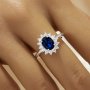 6x8MM Oval Simulated Sapphire Ring,Flower Solid 925 Sterling Silver Ring,September Birthstone Oval Ring 6220343
