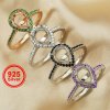 6x8MM Halo Pear Prong Ring Settings with Color CZ Stone Solid 925 Sterling Silver Stackable Ring for Breast Milk Memory Jewelry DIY Supplies 1294384