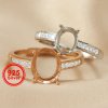 1Pcs Multiple Sizes Oval Simple Rose Gold Silver Gems Cz Stone Prong Bezel Solid 925 Sterling Silver Adjustable Ring Settings 1224011