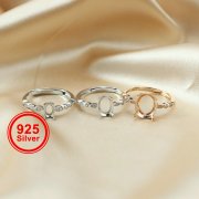 1Pcs Multiple Sizes Simple Rose Gold Silver Oval Gems Cz Stone Prong Bezel Solid 925 Sterling Silver Adjustable Ring Settings 1224012