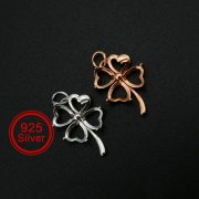 6MM Heart Prong Pendant Settings Lucky Four Leaf Clover Solid 925 Sterling Silver Rose Gold Plated Charm Bezel DIY Gemstone Supplies 1431091