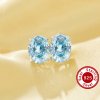 Minimalist Oval Studs Earrings With 6x8MM Oval Light Blue CZ Stone,Solid 925 Sterling Silver Earrings,March Birthstone Earrings 6320045