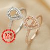 6x8MM Halo Pear Prong Ring Settings,Rose Gold Plated Solid 925 Sterling Silver Ring,Halo Pear Ring Blank,DIY Ring Supplies 1294440