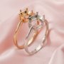 Round Solid 14K Rose Gold 6 Prong Bezel Tray Adjustable Ring Settings for Gemstone Moissanite Diamond DIY Jewelry 1212035-1