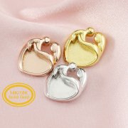 9MM Heart Bezel Settings Mother Baby Love for Breast Milk Resin Solid Back 14K Gold DIY Pendant Bezel Supplies 1431096-1