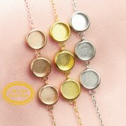 6MM Round Keepsake Breast Milk Bezel Settings Resin Solid 14K Gold DIY Pendant Bezel Necklace Chain 18''+2'' 1411304-1