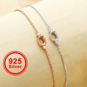 4x6MM Oval Prong Bezel Bracelet Settings,Three Stone Solid 925 Sterling Silver Rose Gold Plated Bracelet,DIY Bracelet Tray With Chain 6''+1'' 1900287