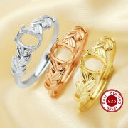 5x7MM Oval Prong Ring Settings,Tree Branch Leaf Solid 925 Sterling Silver Rose Gold Plated Ring,Art Deco Ring,DIY Ring Supplies For Gemstone 1224195
