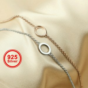 1Pcs Multiple Size Solid 925 Sterling Silver Oval Cabochon DIY Bezel Bracelet Settings Rose Gold Plated 6\'\'+1.5\'\' 1900217