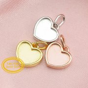 Keepsake Breast Milk Bezel 8MM Heart Pendant Settings Double Sides Solid 14K/18K Gold DIY Memory Jewelry Supplies 1431080-1