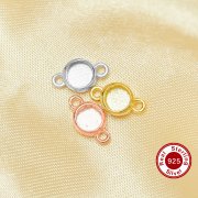 4MM Keepsake Breast Milk Resin Round Two Loops Charm Bezel Settings,Solid 925 Sterling Silver Rose Gold Plated Connector,Round Bezel Charm Setting With Two Loops 1431260