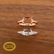 Oval Prong Ring Settings Solid 14K Rose White Gold with Moissanite Accents DIY Classic Bezel Tray for Diamond Gemstones 1224063