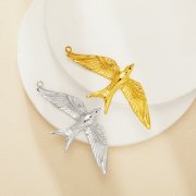 Swallow Stainless Steel Pendant Settings,Yellow Gold Silver Square Pendant Charm,Art Deco Swallow Pendant,DIY Pendant Supplies 1431525
