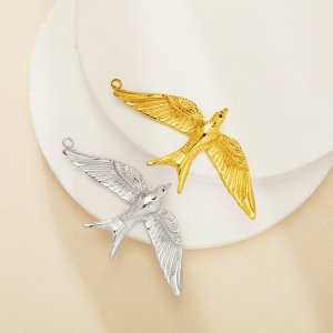 Swallow Stainless Steel Pendant Settings,Yellow Gold Silver Square Pendant Charm,Art Deco Swallow Pendant,DIY Pendant Supplies 1431525