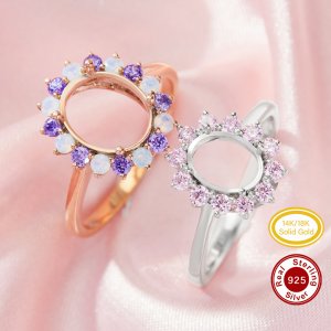 Solid 925 Silver Keepsake Color Birthstones Halo Oval Prongs Ring Settings,DIY Rings for Breast Milk Stone 1224198