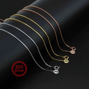 1Pcs 0.8MM Thick 16-22Inches Rose Gold Plated Solid 925 Sterling Silver Box Chain Necklace DIY Supplies Findings 1320008