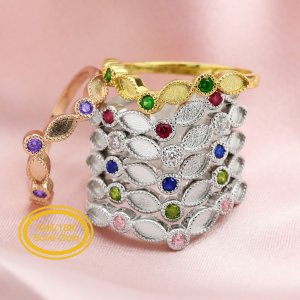 Keepsake Solid 9K 14K 18K Gold Ring Settings for Breast Milk Resin 2x4MM Marquise Bezel with 2mm Birthstone Stackable Ring Curved Bezel 1294287