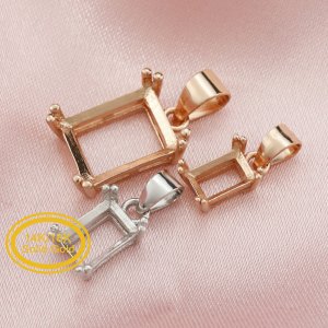 14K Solid Gold Rectangle Prong Pendant Settings for Gemstone DIY Supplies 1431094-1