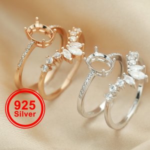 6x8MM Oval Prong Ring Settings Stackable Solid 925 Sterling Silver Rose Gold Plated Stacker Ring Set DIY Supplies 1294401