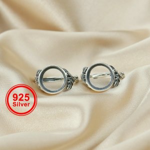 1Pcs 12MM Setting Size Round Leaf Bezel Antiqued 925 Sterling Silver Solid Silver DIY Ring Tray Bezel Setting Supplies 1213022