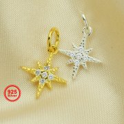 10MM North Star Charm,Solid 925 Sterling Silver Gold Plated Pendant Charm,CZ Stone Star Charm,DIY Pendant Charm Supplies 1431194