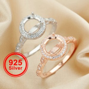 8MM Round Prong Ring Settings,Solid 925 Sterling Silver Rose Gold Plated Ring,Art Deco Bezel Ring Band,DIY Ring Supplies 1215035