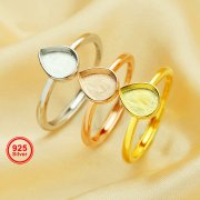 6x8MM Keepsake Breast Milk Resin Pear Ring Bezel Settings,Solid Back 925 Sterling Silver Rose Gold Plated Ring,High Bezel Stackable Ring,DIY Ring Supplies 1294671