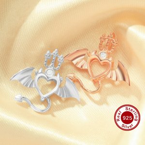 6MM Heart Prong Pendant Settings,Evil Bat Solid 925 Sterling Silver Rose Gold Plated Charm,DIY Pendant Supplies For Gemstone 1431239