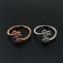 1Pcs 3MM Round 3 Stones Flower Leaf Rose Gold Plated Solid 925 Sterling Silver Adjustable Prong Ring Settings Blank for Gemstone 1210070