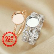 Round Keepsake Breast Milk Resin Ring Settings,Stackable Solid 925 Sterling Silver Rose Gold Plated Ring,Art Decor Bezel Band Ring Set,DIY Ring Set 1294522