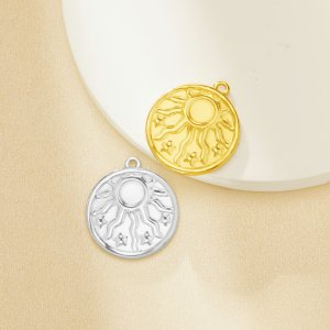 5MM Keepsake Breast Milk Resin Round Bezel Sun Star Pendant Settings,Gold Plated Stainless Steel Pendant,Vintage Styles Sun Pendant 1411427
