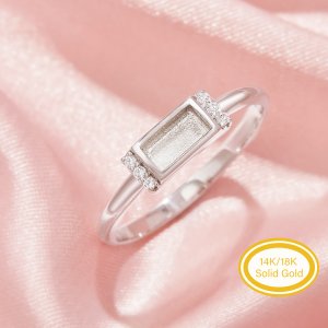 3x6MM Keepsake Breast Milk Resin Rectangle Bezel Ring Settings,Solid 14K 18K Gold Ring,Vintage Styles Ring,Moissanite Art Deco Solid Back Ring,DIY Ring Supplies 1295051