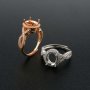 1Pcs 7x9MM Oval Halo Free Form Shank Rose Gold Plated Solid 925 Sterling Silver Adjustable Prong Ring Settings Blank for Gemstone 1224032