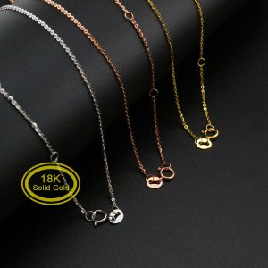 1Pcs Genuine 18K Solid Gold Necklace Adjustable Length Real 18K White Gold,Yellow Gold, Rose Gold Chain Au750 for Pendant 16-18\'\' 1320015