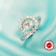 Ball Round Pin Ring Settings For Half Drilled Pearl Bead,Flower Solid 925 Sterling Silver Ring For Half Drilled Beads,Vintage Styles Ring,DIY Ring Supplies 1295081