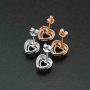 1Pair 5-6MM Rose Gold Plated Solid 925 Sterling Silver Heart Prong Bezel DIY Studs Earrings Settings for Gemstone Jewelry Supplies 1706051