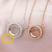 5-8MM Round Prong Pendant Settings Solid 14K/18K Gold Halo Keepsake Breast Milk Bezel with Birthstone Accents Necklace Chain DIY Memory Jewelry Supplies 1411215-1