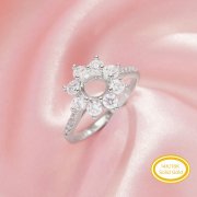 Halo Round Prong Ring Settings,Flower Solid 14K 18K Gold Ring,Vintage Styles Round Moissanite Ring,DIY Ring Supplies For Gemstone 1212134