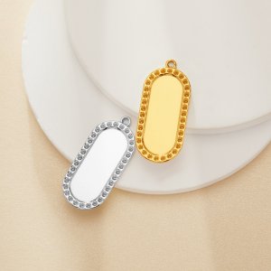 9x23MM Oval Bezel Stainless Steel Pendant Settings,Yellow Gold Silver Pendant Charm,Art Deco Oval Pendant,DIY Pendant Supplies 1431529