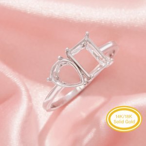 Two Stones Toi Et Moi Prong Ring Settings,Solid 14K 18K Gold Ring,Minimalist Ring DIY Ring Supplies 1295054