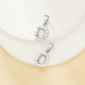 Halo Oval Prong Pendant Settings,316L Stainless Steel Oval Pendant Blank ,Flower Art Deco CZ Stone Oval Pendant Charm,DIY Pendant Supplies For Gemstone 1421256