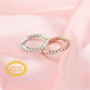 Dainty Moissanite Diamond April Birthstone Stackable Ring Wedding Engagement Full Band Antiqued Eternity Ring Solid 14K Gold 1294257