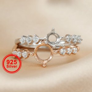 1Pcs 3-7MM Rose Gold Silver Round Gems Cz Stone Prong Bezel Solid 925 Sterling Silver Adjustable Ring Settings 1210030