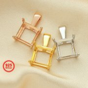 8MM Square Prong Pendant Settings for Princess Cut Stone,Solid 925 Sterling Silver Rose Gold Plated Charm,Simple Square Charm,DIY Pendant Bezel For Gemstone 1431205